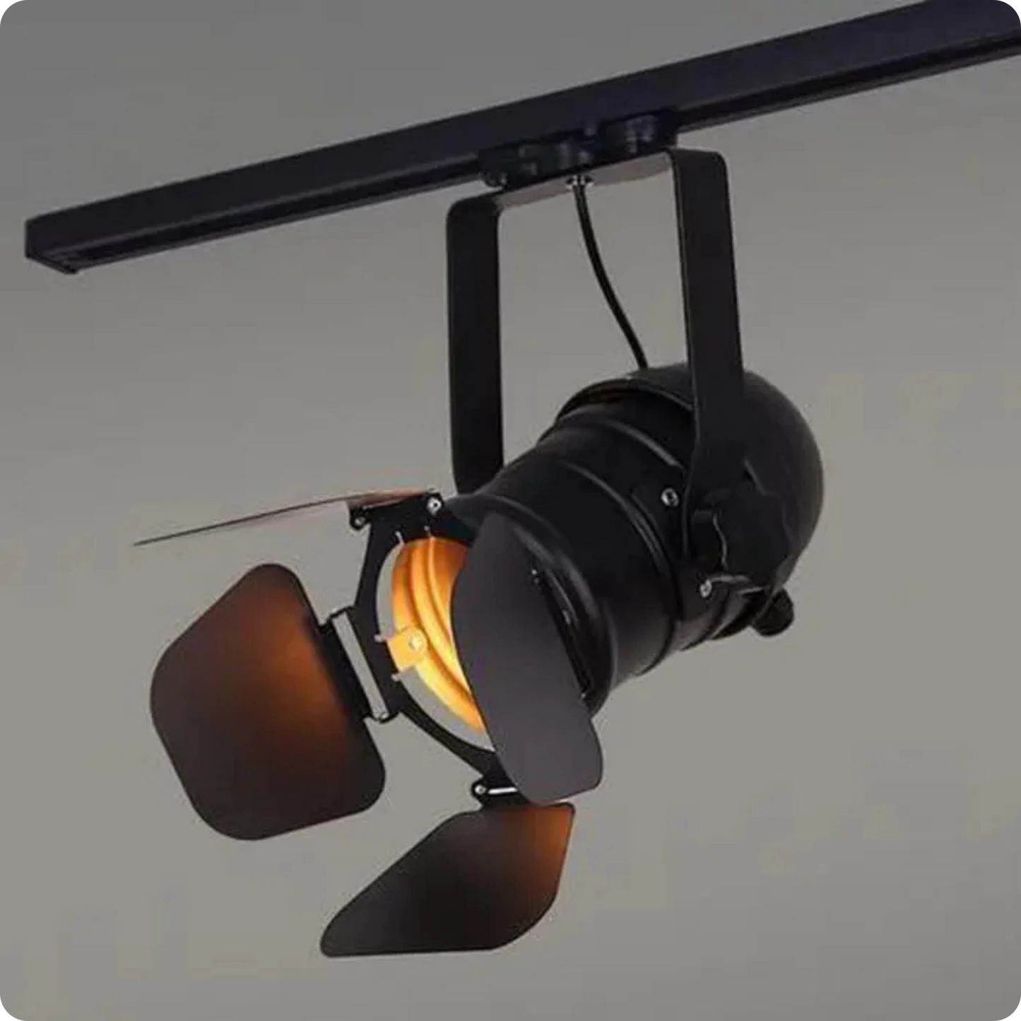 Plafonnier Spot Métal Noir Orientable E27 Style Industriel Rail Unique - PlafonnierDeco