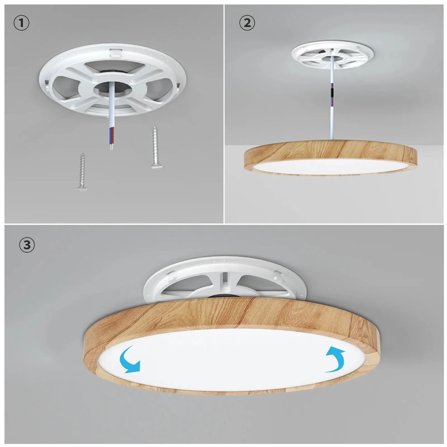 Plafonnier Rond Finition Bois LED | Températures de Couleur Ajustables
