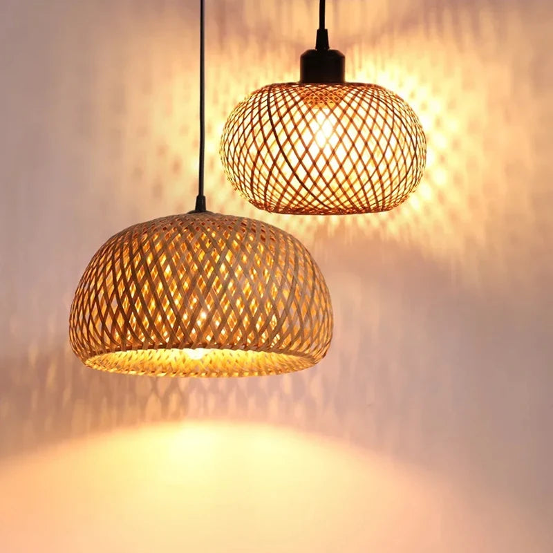 Plafonnier Suspendu Style Tressé Naturel en Forme Ronde