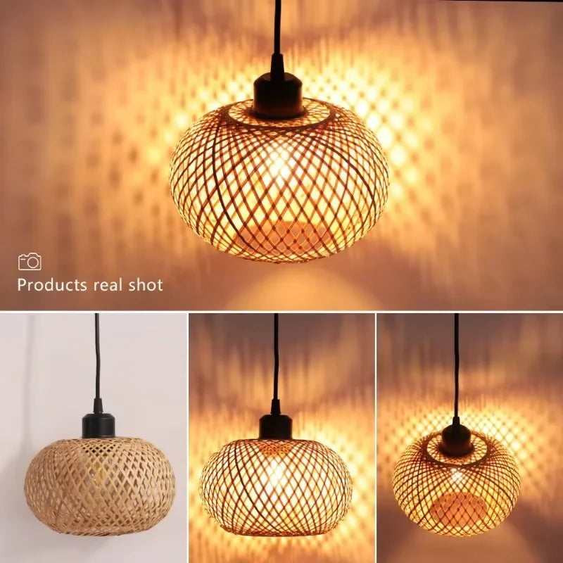 Plafonnier Suspendu Style Tressé Naturel en Forme Ronde