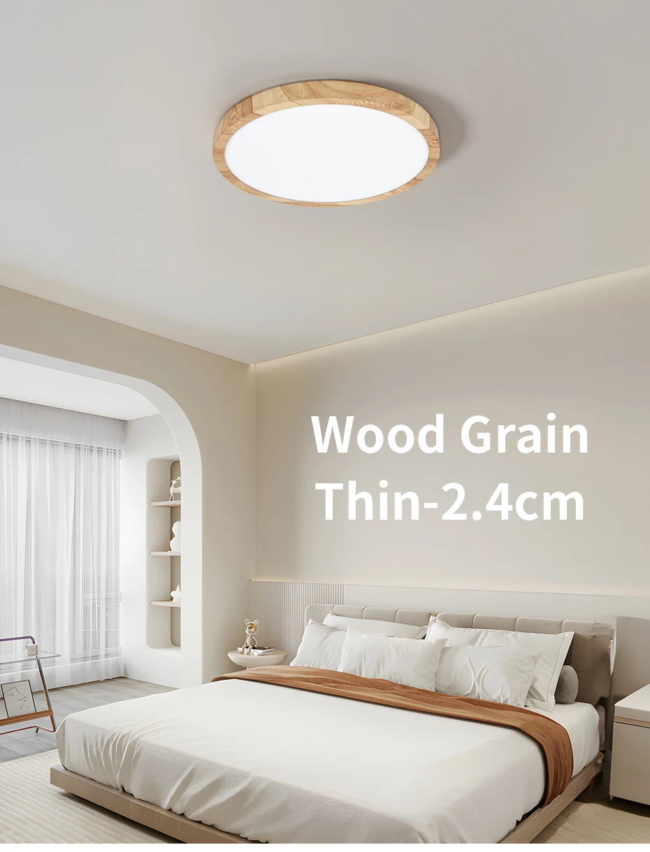 Plafonnier Rond Finition Bois LED | Températures de Couleur Ajustables