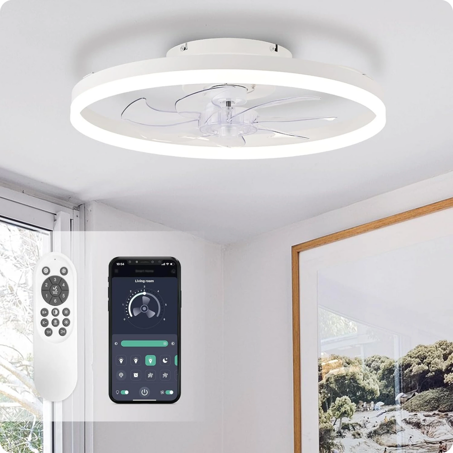 Plafonnier Ventilateur LED Design Acrylique Dimmable à 6 Vitesses - PlafonnierDeco