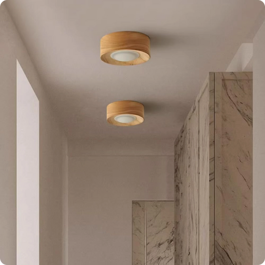 Plafonnier en bois noyer et métal avec éclairage LED chaleureux - PlafonnierDeco