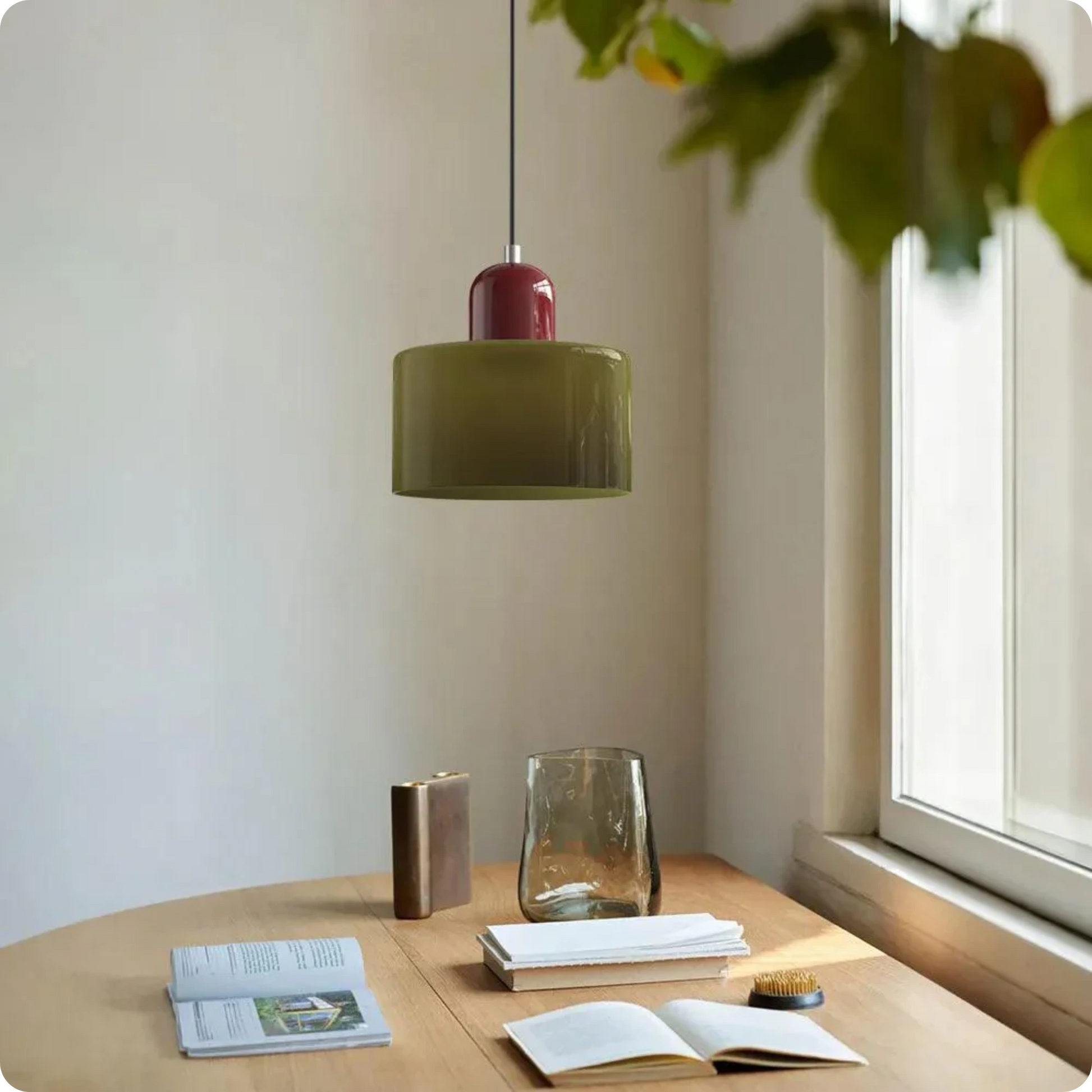 Plafonnier Design Verre Vert Fumé en Suspension Longue LED E27 - PlafonnierDeco
