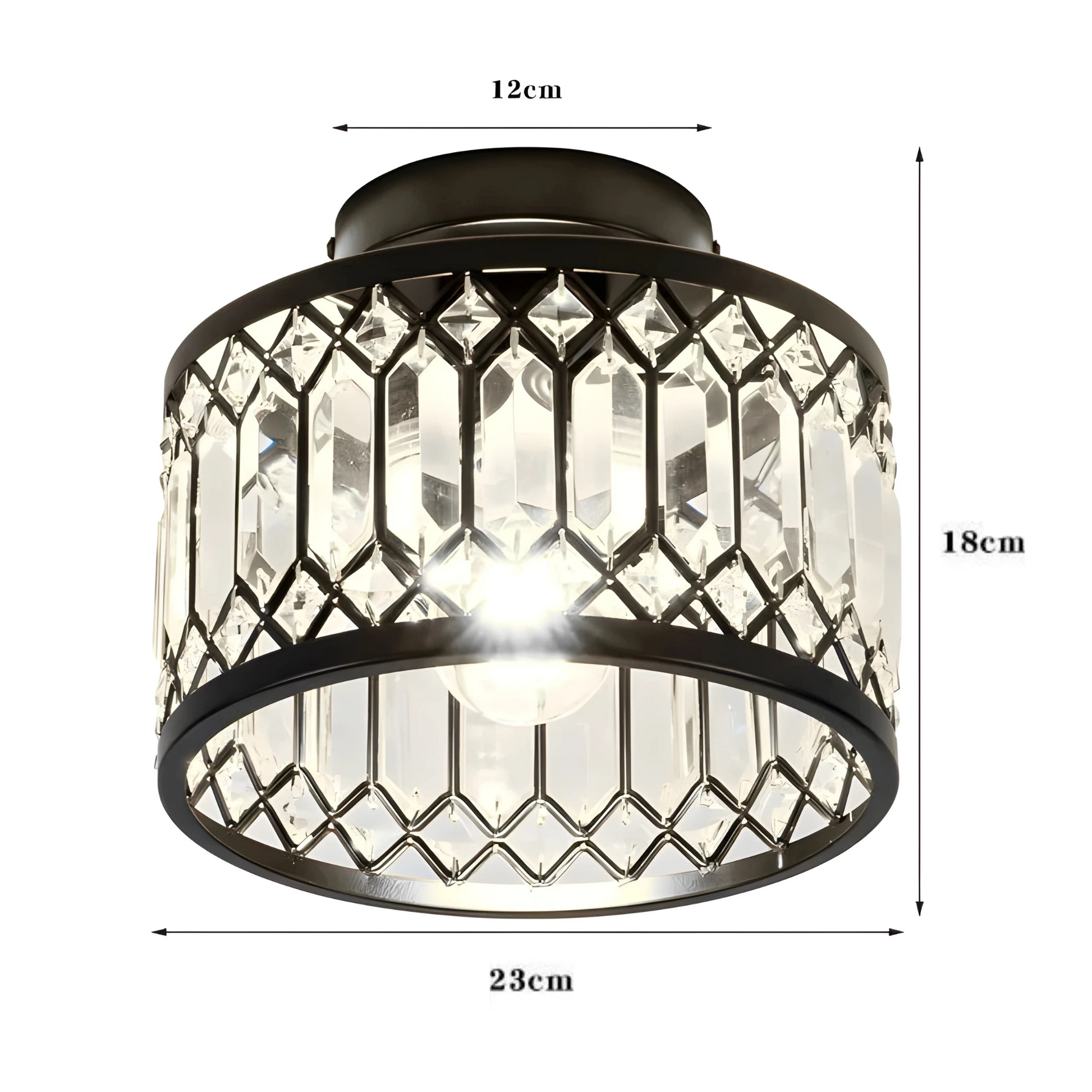 Plafonnier en verre et fer noir avec éclat cristal moderne - PlafonnierDeco