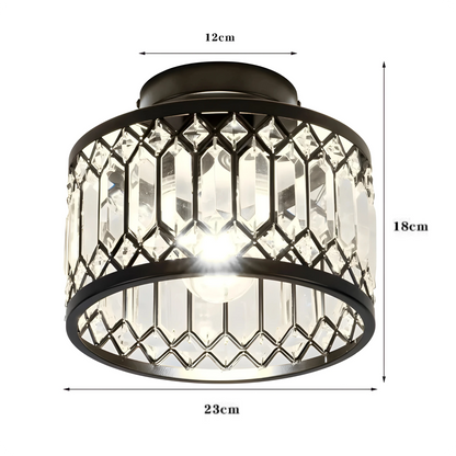 Plafonnier en verre et fer noir avec éclat cristal moderne - PlafonnierDeco