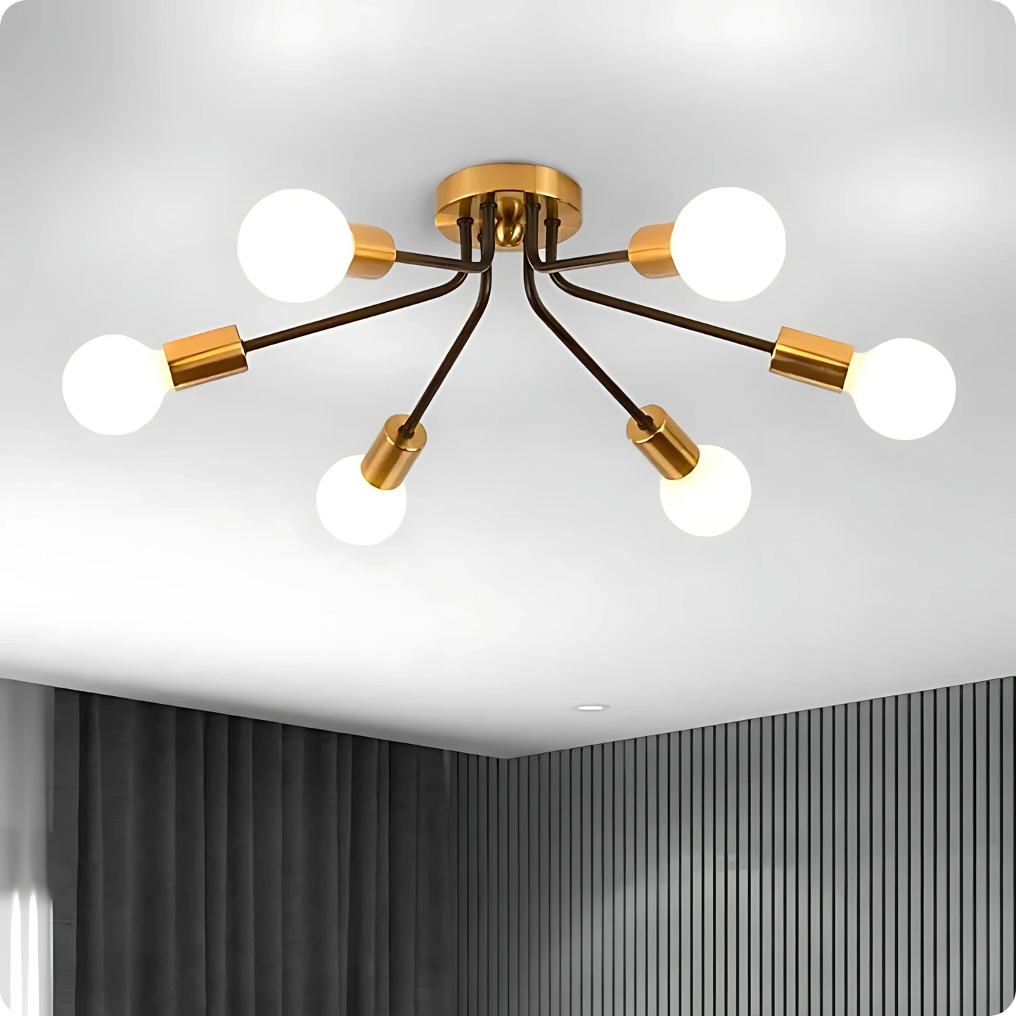 Plafonnier métal style Sputnik avec bras multiples et lumière homogène