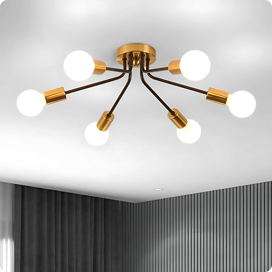 Plafonnier métal style Sputnik avec bras multiples et lumière homogène