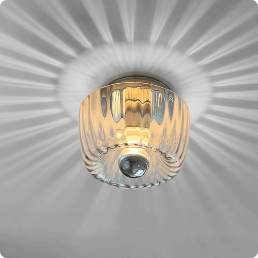 Plafonnier en verre Bauhaus avec effet de lumière or ou argent