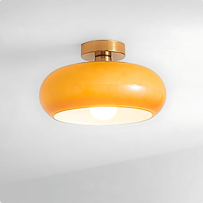 Plafonnier design en verre soufflé orange et blanc avec éclairage LED doux - PlafonnierDeco