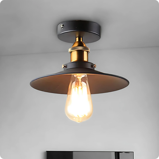 Plafonnier vintage en métal noir avec abat-jour rétro décoratif