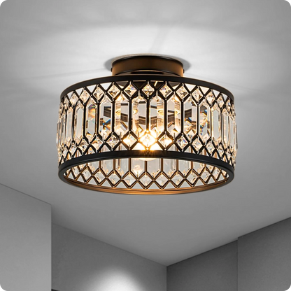 Plafonnier en verre et fer noir avec éclat cristal moderne - PlafonnierDeco