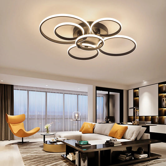 Plafonnier Design LED Anneaux Superposés Blanc avec Télécommande APP