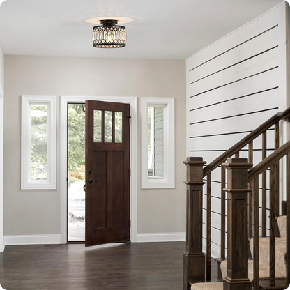 Plafonnier en verre et fer noir avec éclat cristal moderne - PlafonnierDeco