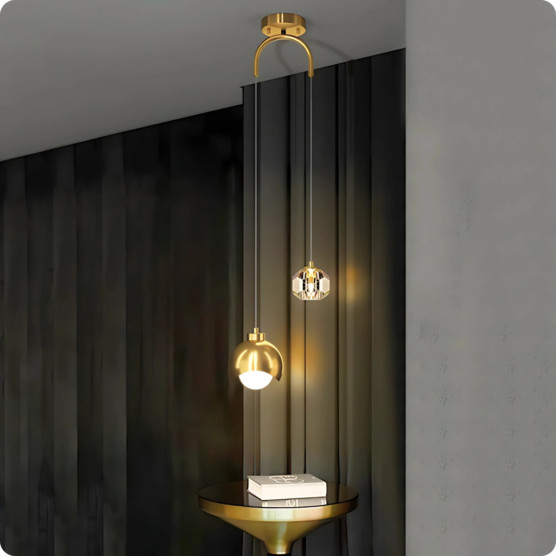 Plafonnier Suspendu Cristal et Métal Doré - Style Nordique avec Ampoules LED - PlafonnierDeco