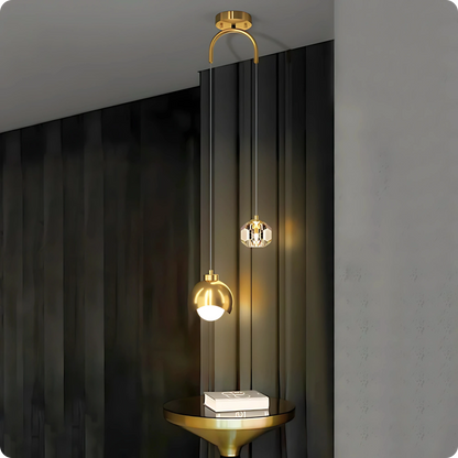 Plafonnier Suspendu Cristal et Métal Doré - Style Nordique avec Ampoules LED - PlafonnierDeco