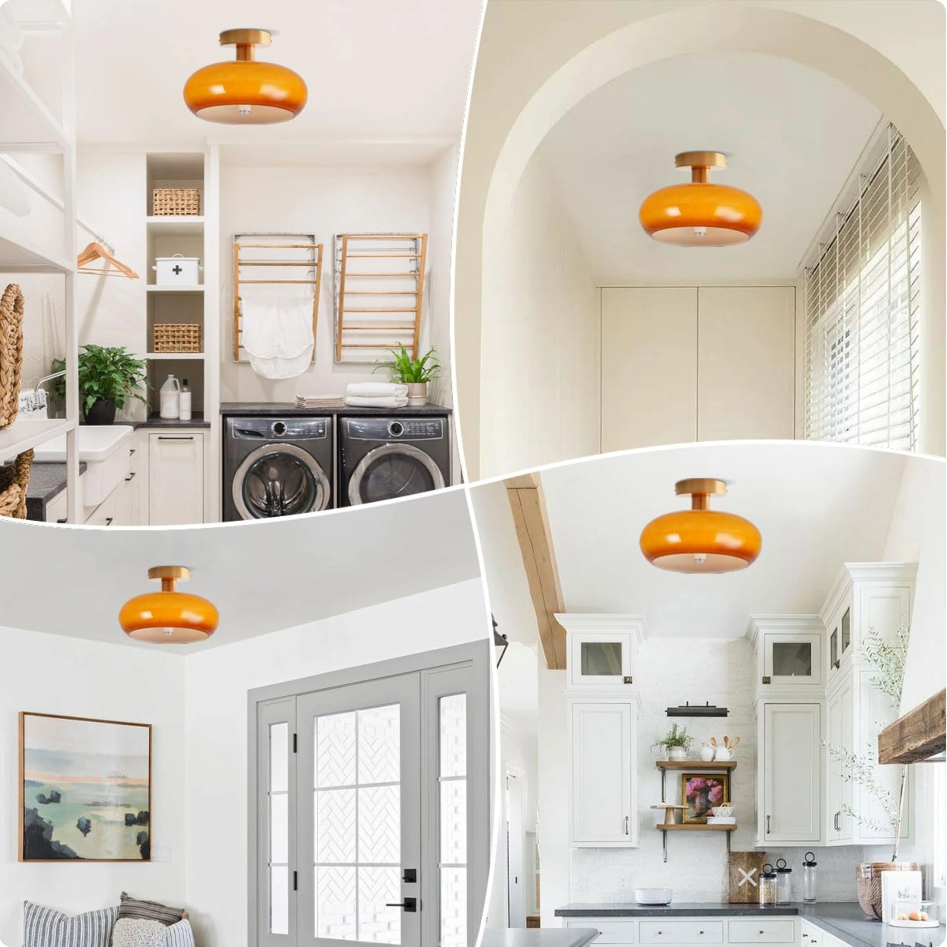 Plafonnier design en verre soufflé orange et blanc avec éclairage LED doux - PlafonnierDeco