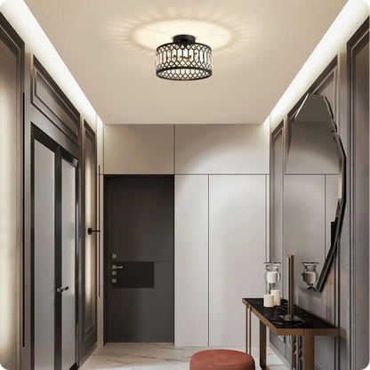 Plafonnier en verre et fer noir avec éclat cristal moderne - PlafonnierDeco