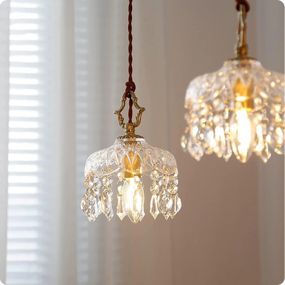Plafonnier suspendu en verre et cristal doré à LED – Éclairage doux et raffiné - PlafonnierDeco