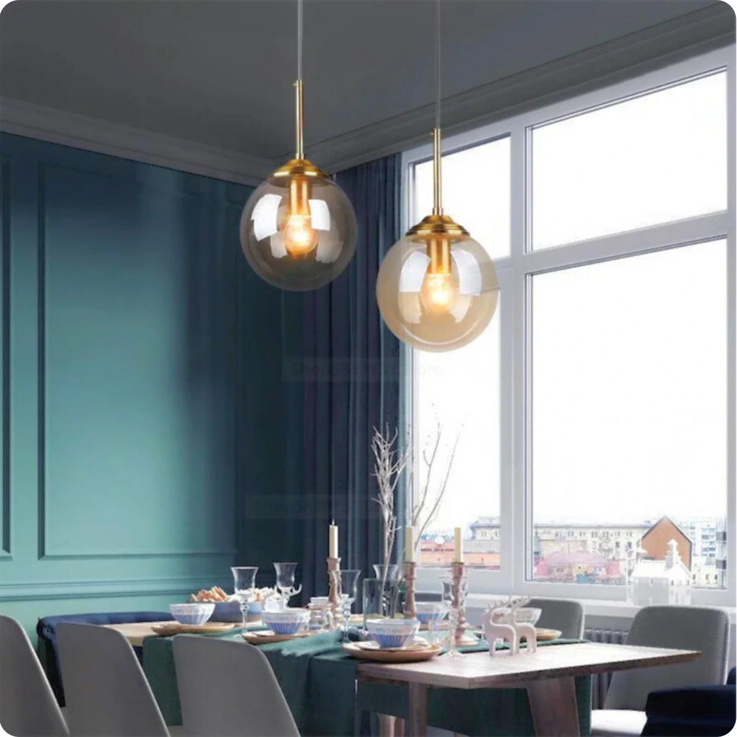 Plafonnier Boule Gris Fumé - Suspension Moderne Style Nordique - PlafonnierDeco