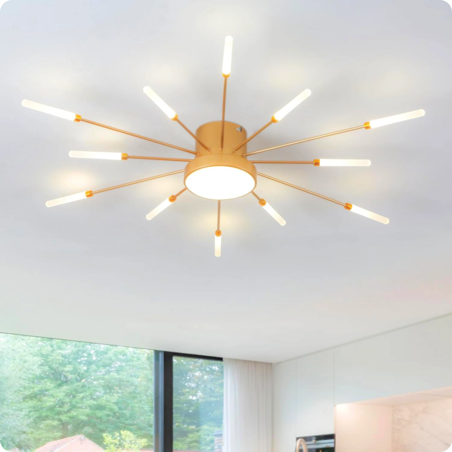Plafonnier LED Or Spirale Artificielle Acrylique Dimmable avec 12 Lumières Neutres - PlafonnierDeco