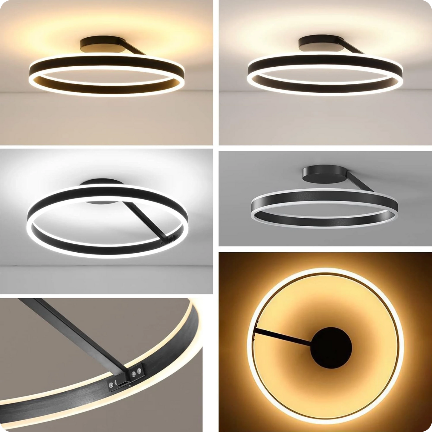 Plafonnier Design LED Anneau Noir Minimaliste à Intensité Réglable - PlafonnierDeco