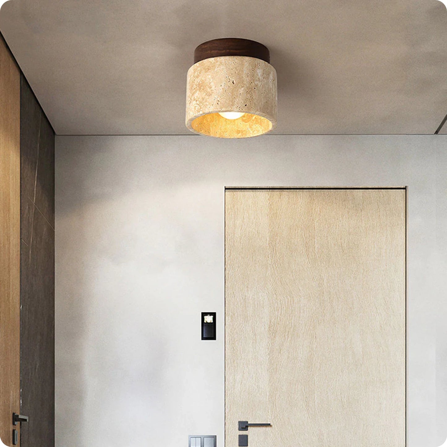 Plafonnier rond bois et plâtre avec éclairage LED doux et moderne - PlafonnierDeco