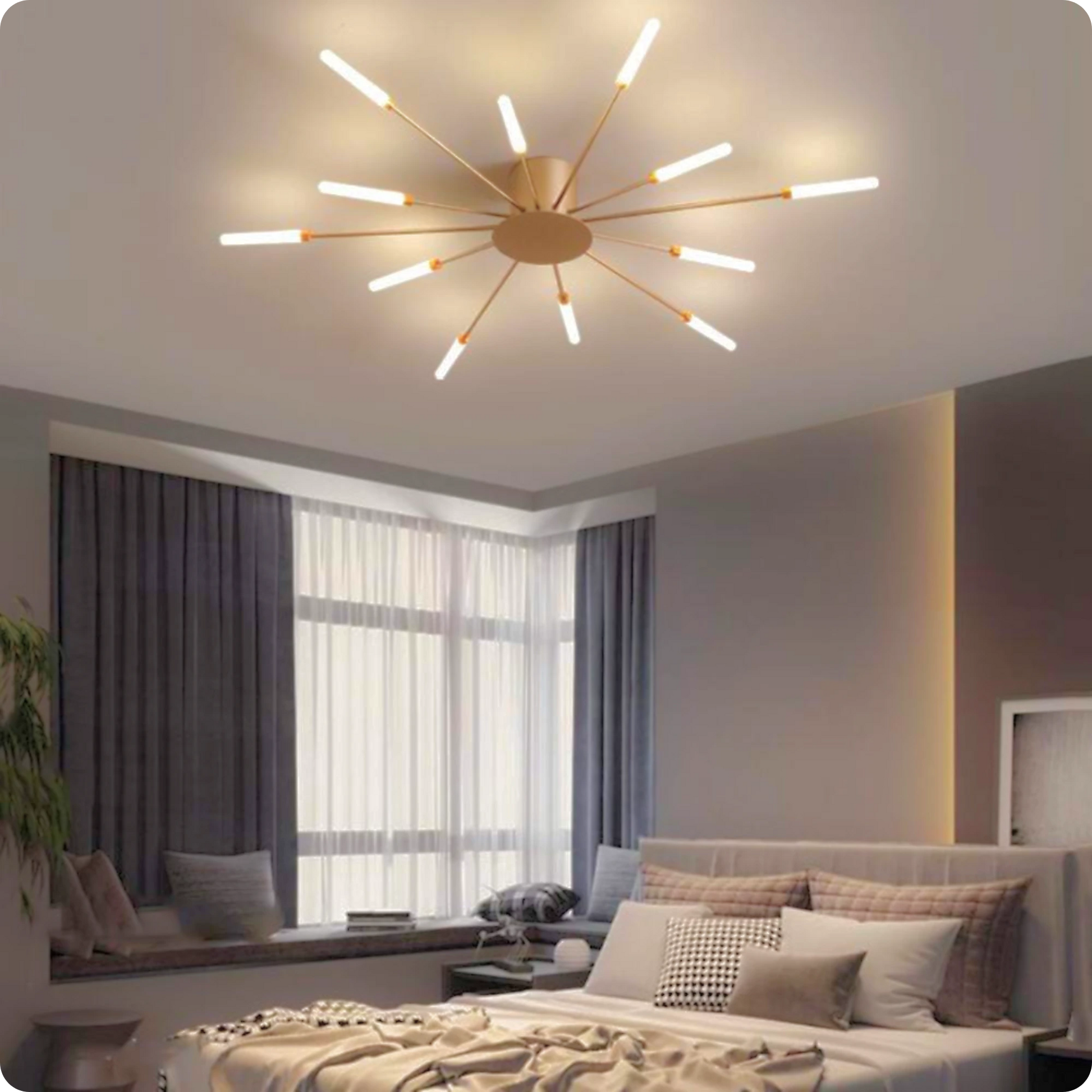 Plafonnier LED Or Spirale Artificielle Acrylique Dimmable avec 12 Lumières Neutres - PlafonnierDeco