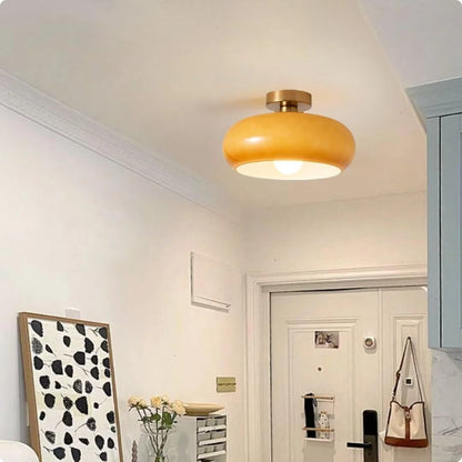 Plafonnier design en verre soufflé orange et blanc avec éclairage LED doux - PlafonnierDeco