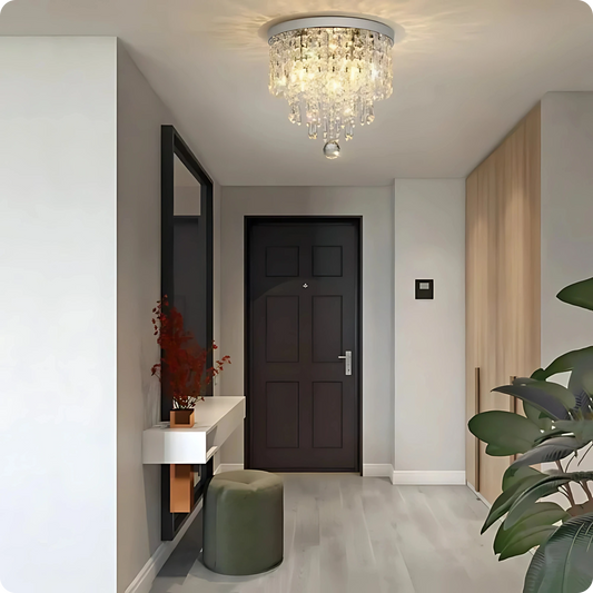 Plafonnier cristal en alliage poli avec reflets modernes et éclat - PlafonnierDeco