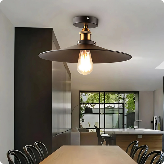 Plafonnier vintage en métal noir avec abat-jour rétro décoratif