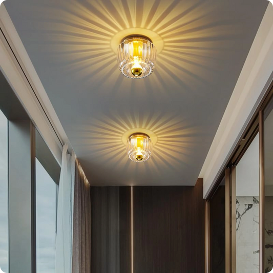 Plafonnier en verre Bauhaus avec effet de lumière or ou argent