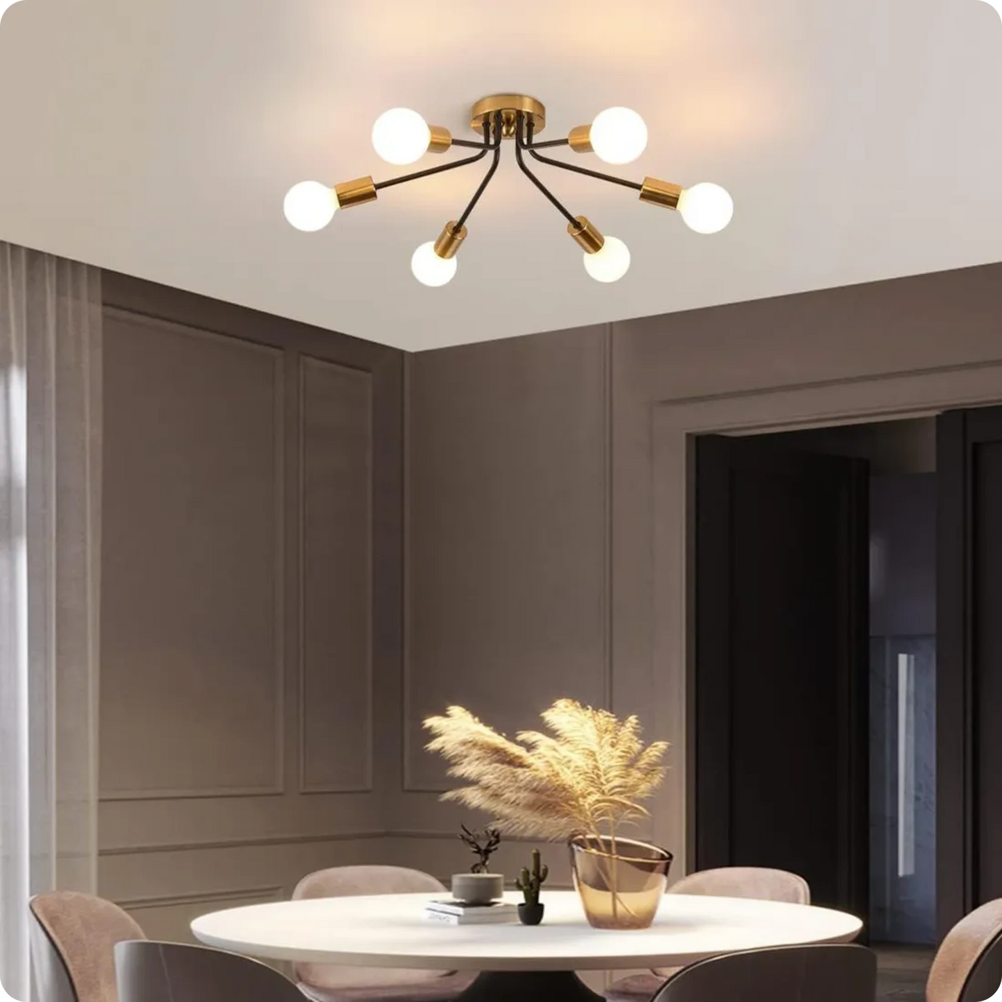 Plafonnier métal style Sputnik avec bras multiples et lumière homogène
