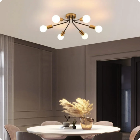 Plafonnier métal style Sputnik avec bras multiples et lumière homogène