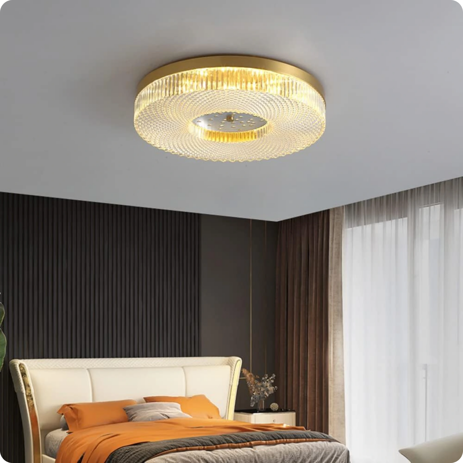 Plafonnier moderne en cuivre rond avec éclairage LED poli pour chambre - PlafonnierDeco