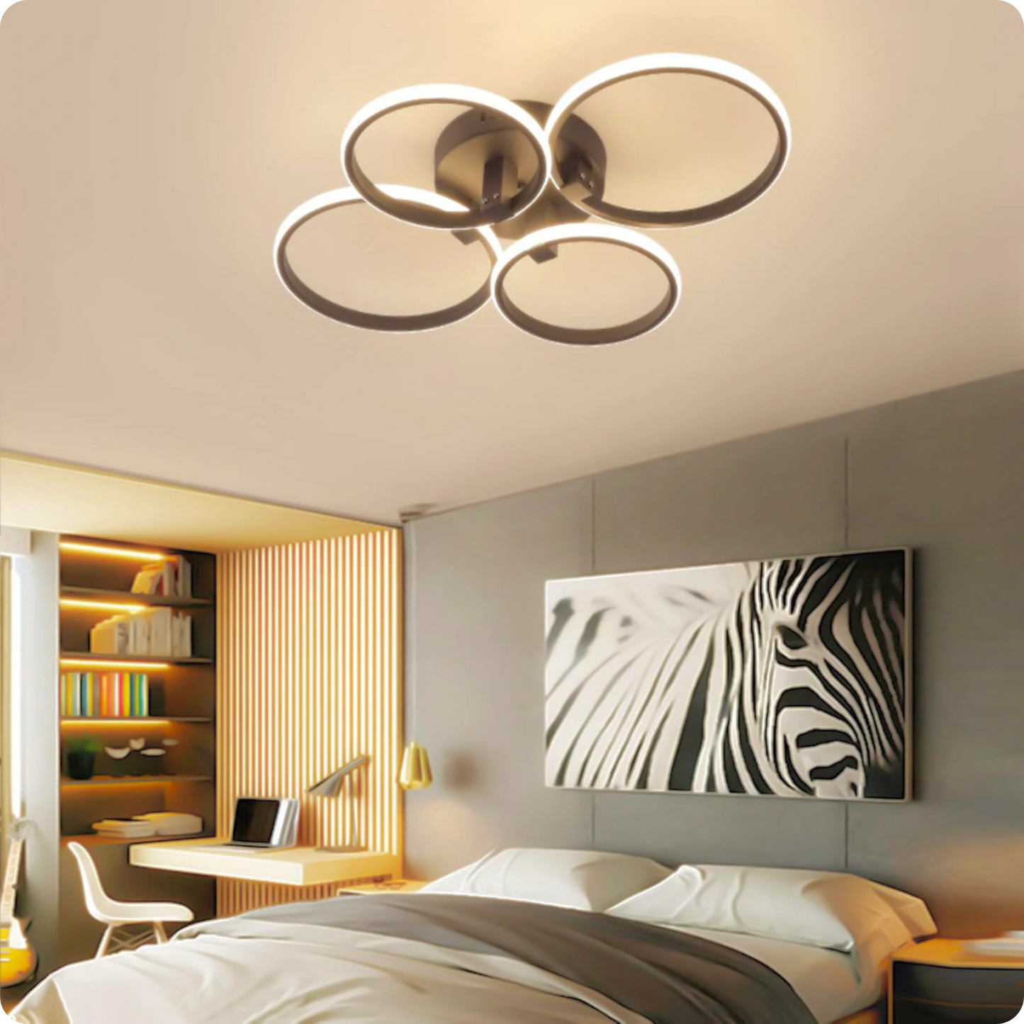 Plafonnier Design LED Anneaux Superposés Noir avec Télécommande APP - PlafonnierDeco