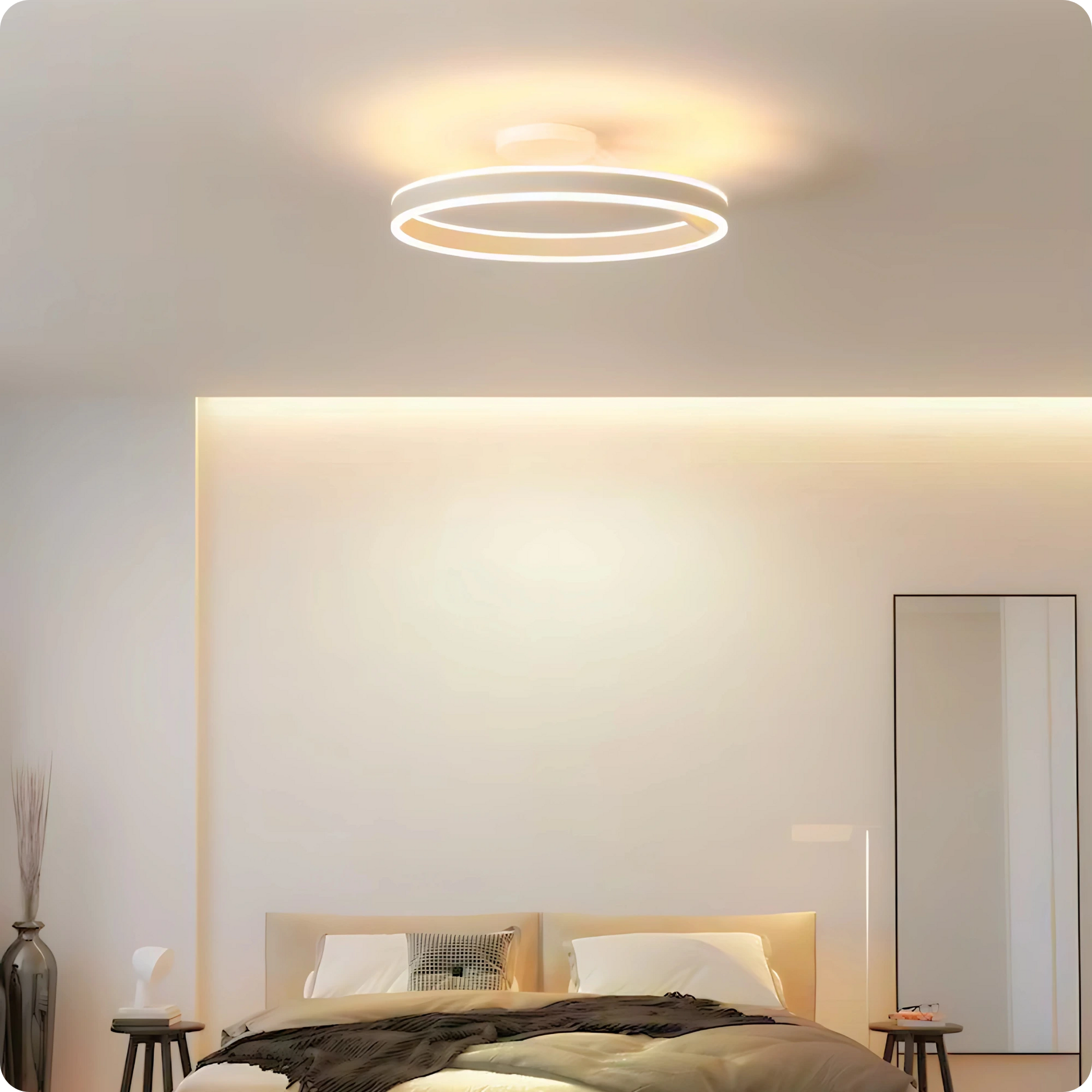 Plafonnier Design LED Anneau Blanc Minimaliste à Intensité Réglable - PlafonnierDeco