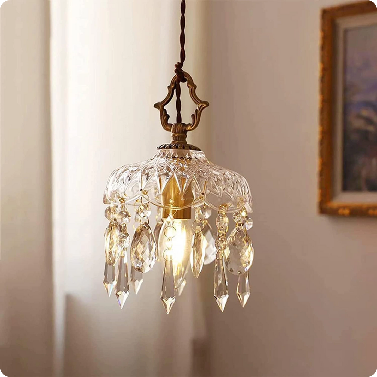 Plafonnier suspendu en verre et cristal doré à LED – Éclairage doux et raffiné - PlafonnierDeco