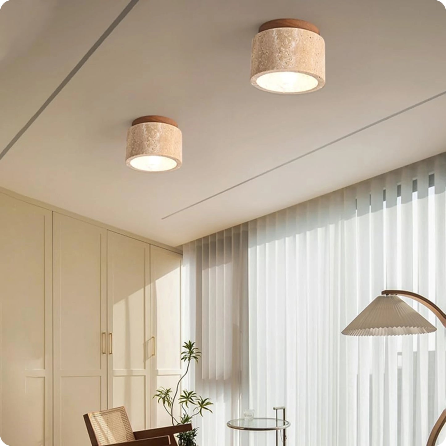 Plafonnier rond bois et plâtre avec éclairage LED doux et moderne - PlafonnierDeco
