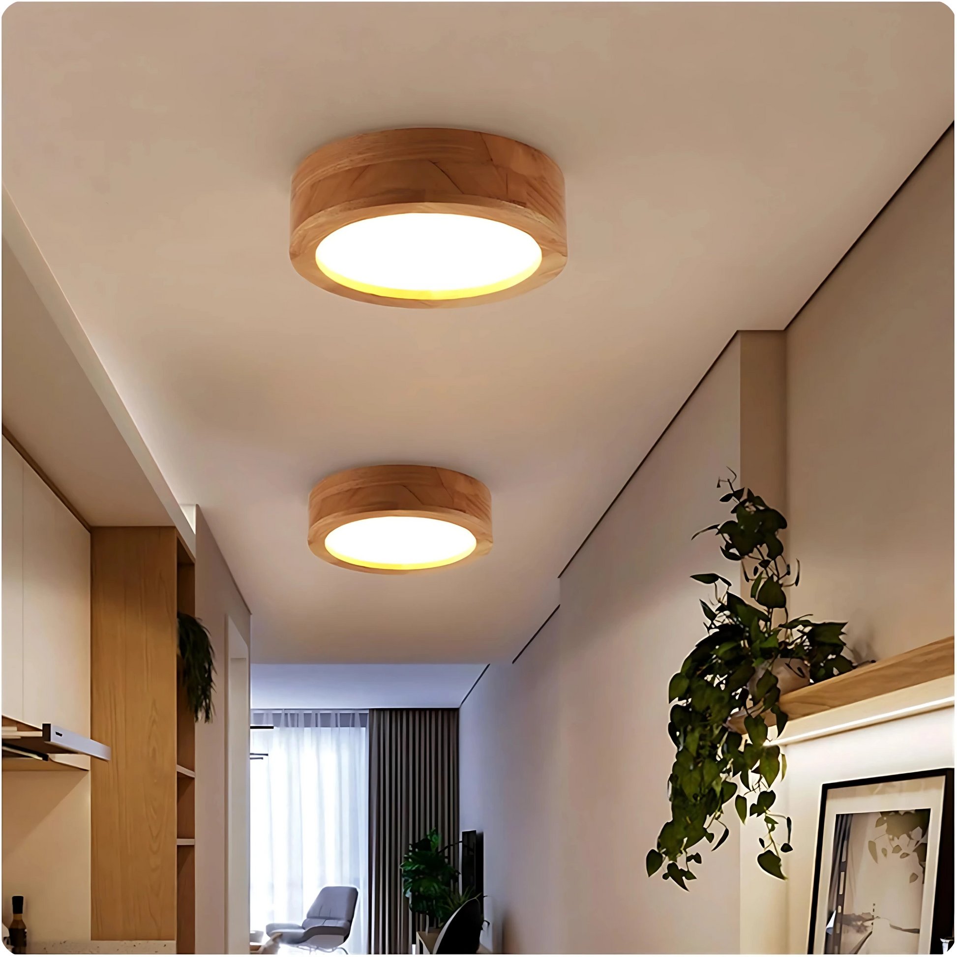 Plafonnier LED Bois Naturel - Design Rond Style Japonais - PlafonnierDeco