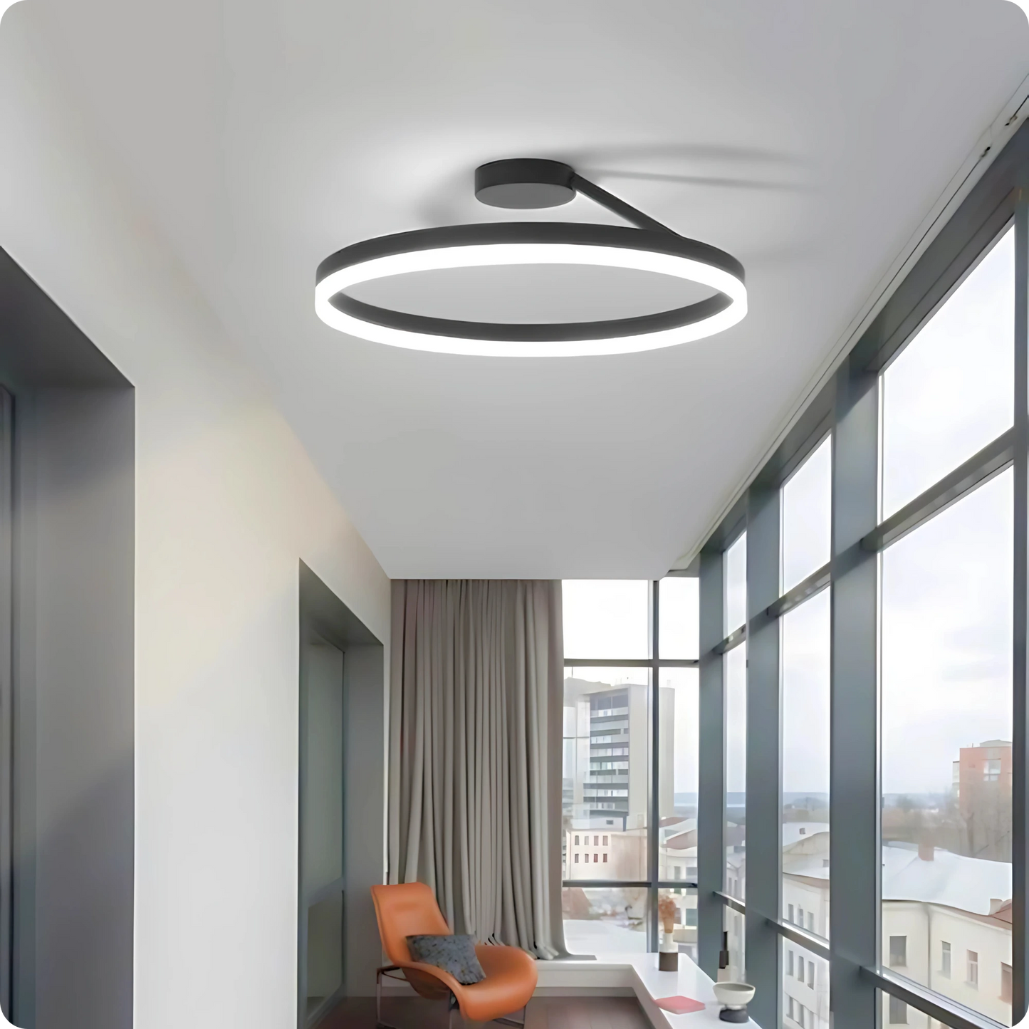 Plafonnier Design LED Anneau Noir Minimaliste à Intensité Réglable - PlafonnierDeco