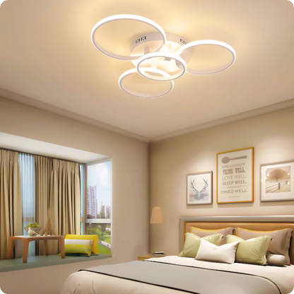 Plafonnier Design LED Anneaux Superposés Blanc avec Télécommande APP - PlafonnierDeco