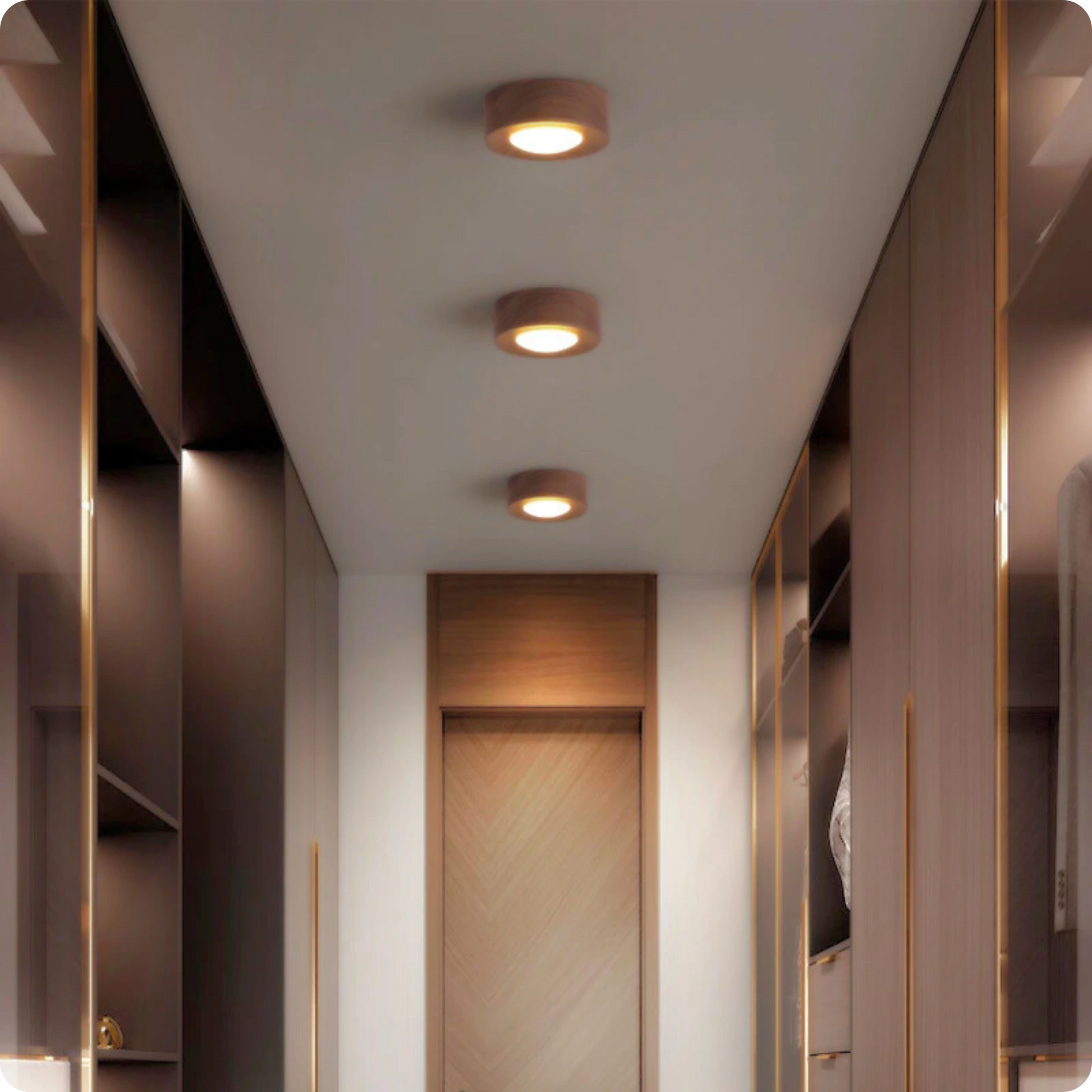 Plafonnier en bois noyer et métal avec éclairage LED chaleureux - PlafonnierDeco