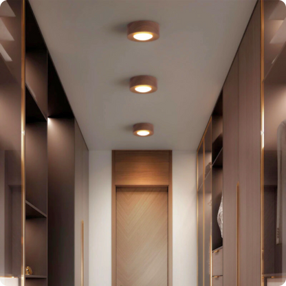 Plafonnier en bois noyer et métal avec éclairage LED chaleureux - PlafonnierDeco