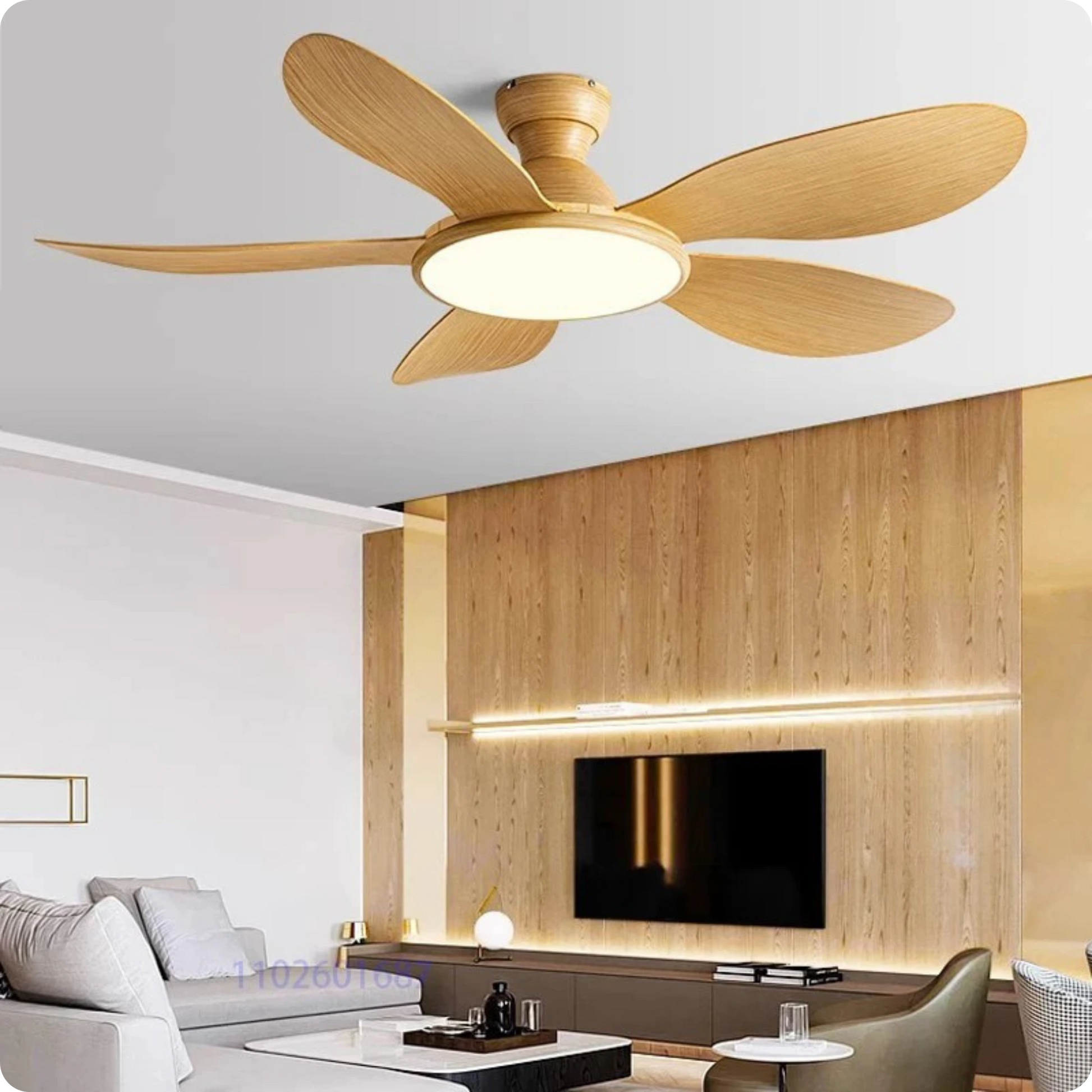 Plafonnier Ventilateur Moderne 5 Pales ABS LED 3 Couleurs Télécommande - PlafonnierDeco