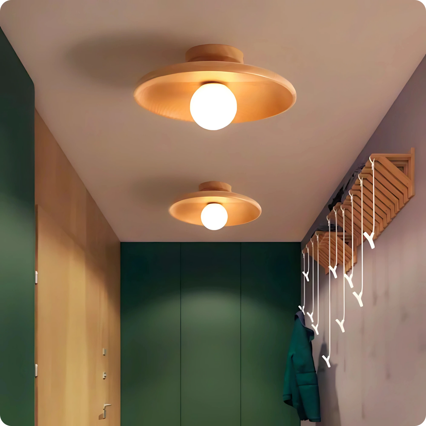 Plafonnier moderne bois noyer rond montage simple pour éclairage cosy - PlafonnierDeco
