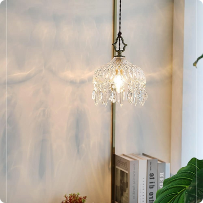 Plafonnier suspendu en verre et cristal doré à LED – Éclairage doux et raffiné - PlafonnierDeco