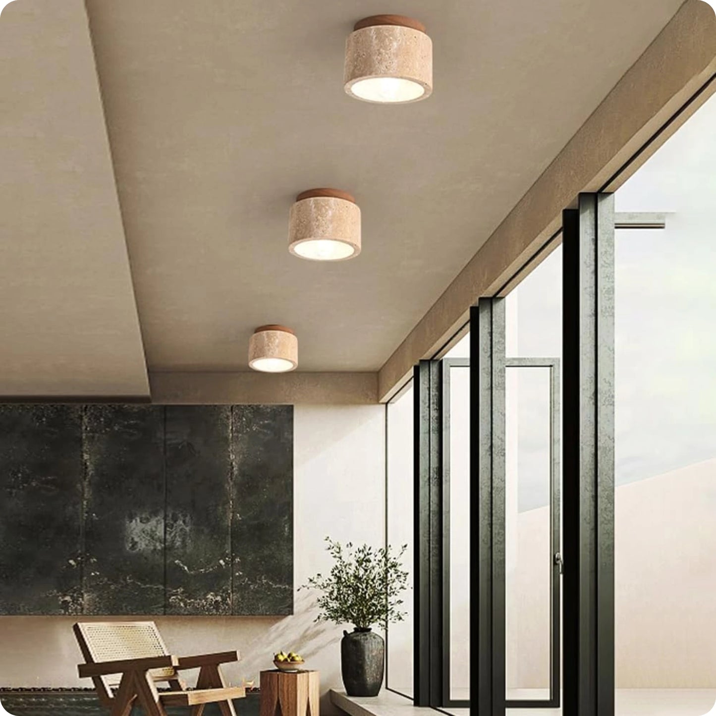 Plafonnier rond bois et plâtre avec éclairage LED doux et moderne - PlafonnierDeco