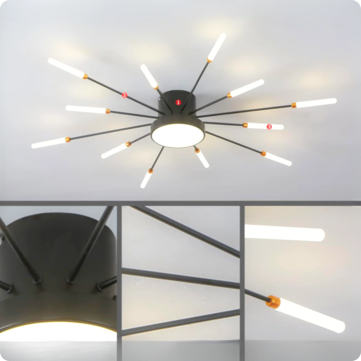 Plafonnier LED Noir Spirale Artificielle Acrylique Dimmable avec 12 Lumières Neutres - PlafonnierDeco
