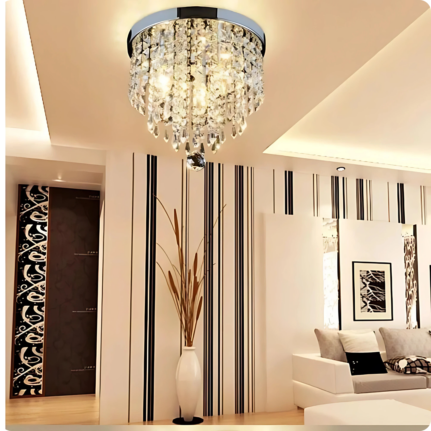 Plafonnier cristal en alliage poli avec reflets modernes et éclat - PlafonnierDeco